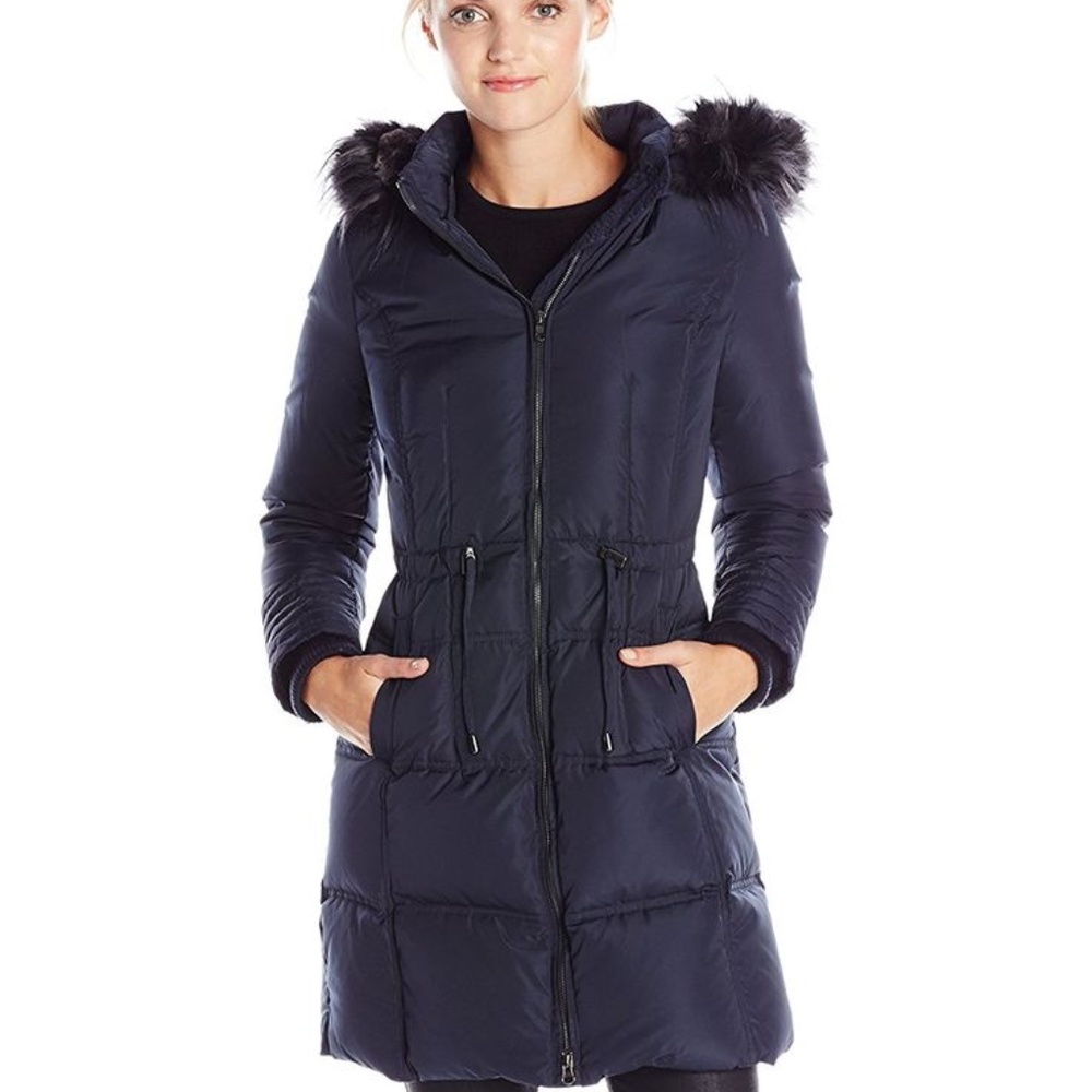 7 For All Mankind Women's Winter Down Puffer Coat Navy Sz S EUC